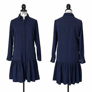 Kobi Halperin Blue Nash Belted Tencel Linen Ruffle Drop Waist Shirt Dress Sz